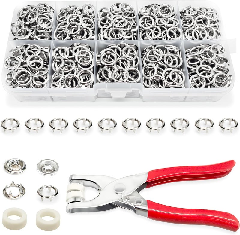 PIGORY 803Pcs Metal Snaps for Fabric, 200Set Silver Hollow Sewing Snaps with Fastener Pliers Press Tool Kit,9.5mm Snap Button Kits for DIY Crafting Clothing - Image 1